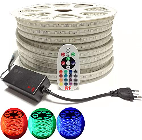 RGB LED Streifen Set, mehrfarbig 230V, 60LEDs/M, SMD 5050, RGB LED Strip Streifen Lichtband Lichtleiste (25 Meter, RadioFrequency-IP20-Controller)