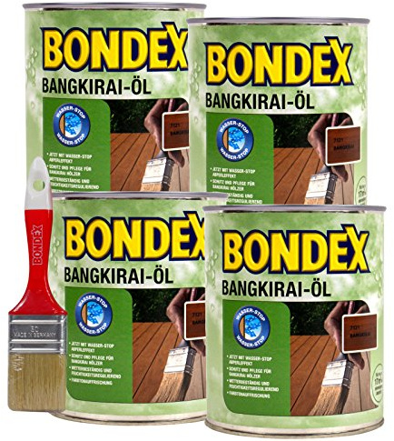 Bondex Bangkirai-Öl, 3 Liter inkl. Pinsel - Schutz- und Pflegeöl für Aussen, Gartenmöbel und Terrassenöl
