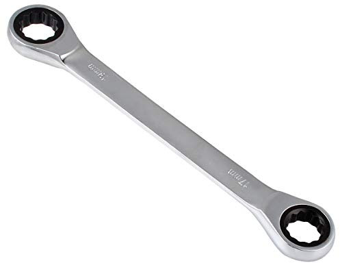 KATUR 1 llave de trinquete métrica de doble caja, llave de extremo de caja de doble anillo de cromo vanadio, herramientas manuales de reparación de automóviles (17 mm, 19 mm, plateado)