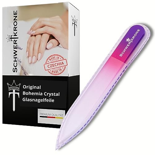 SCHWERTKRONE® Glasnagelfeile [ORIGINAL BOHEMIA KRISTALL] - Glasfeile für Nägel hochwertig - Nagelfeile Glas für Naturnägel - Nail File Nagel Feilen - Nagelfeile Set 9cm doppelseitig