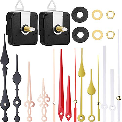 Mudder 2-teiliges Uhrwerk für Uhren, Langer Baum mit hohem Drehmoment, mit 5 Paar verschiedenen Zeigern, Ersatz für Reparaturteile