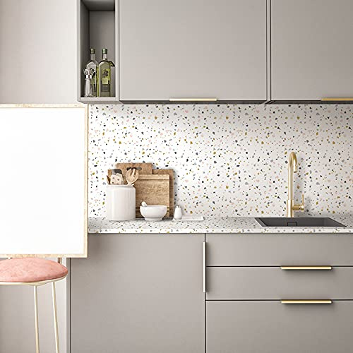 Pegatinas autoadhesivas de efecto terrazo para muebles, tabla, paneles adhesivos, sala de estar, dormitorio, papel pintado de vinilo/adhesivo de pared de suelo, color terrazo blanco