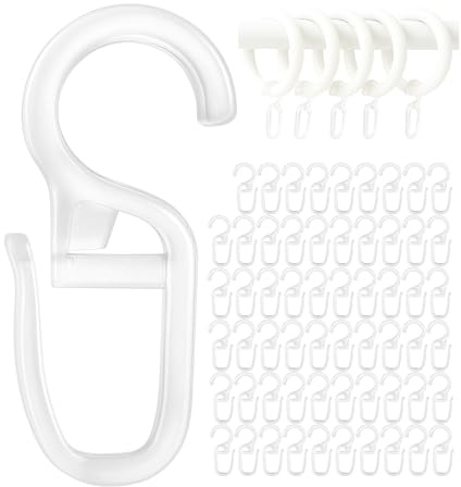 Vorhanghaken für Gardinen Ringe, 60 Stück, mit Ø 10 mm Öse, für Gardinenringe bis 10 mm Dicke, in Transparent, Gardinenringe Haken zum Einhängen, Faltenlegehaken für Vorhangringe, Vorhang Haken Clip