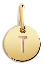 SINGULARU - Mini Médaillon Lettre. Pendentif initial en argent sterling 925 avec finition plaqué or 18Kt. Combinable avec collier. Bijoux pour femme. Lettre T