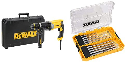 DEWALT Marteau Perforateur SDS-PLUS 3J à 3 Modes avec Coffret de Transport, 900W, D25144K-QS + DEWALT Coffret TOUGHCASE Forets SDS-Plus (10 Pièces), DT70753-QZ