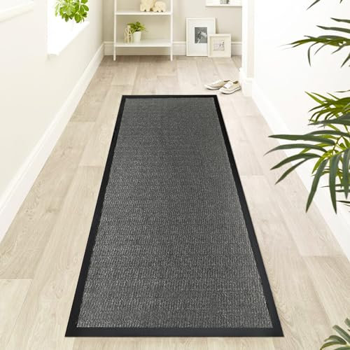 Circle of trust Hallway Runner Rug Grey 60x120cm Non Slip, Heavy Duty Carpet Runner, Rubber Backed Floor Mat, Dirt Trapper Washable Rug for Hallway Kitchen Bedroom Laundry Office