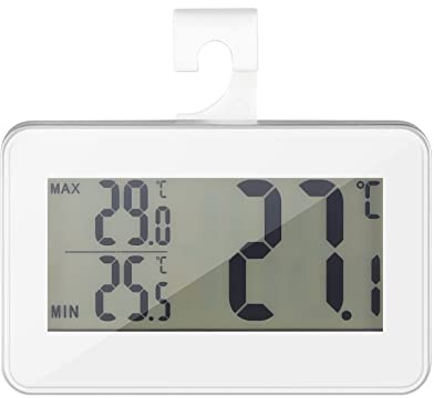 Digital Refrigerator Freezer Thermometer High Accuracy Max/Min Temperature Memory, Retractable Hanging Hook & Stand for Kitchen, Food Storage, Wine Coolers (Battery Included)