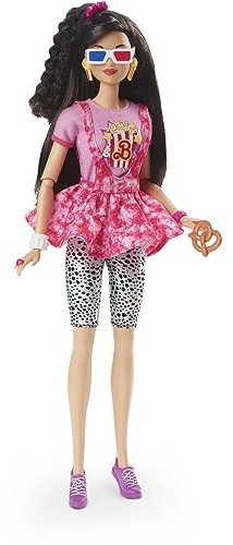 Barbie Signature Rewind Serata Cinema anni '80, Bambola da Collezione Effetto Nostalgia, con Capelli Neri, Abiti e Accessori, Giocattolo per Bambini, 6+ anni, HJX18