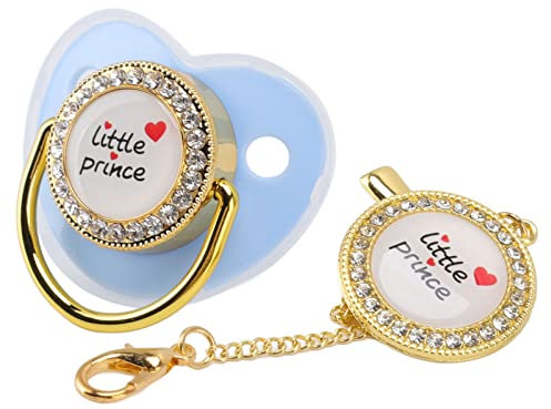 Baby-Luxus-Schnuller, liebevolles Herz, BPA-frei, kleiner Prinz, lustiger Silikon-Säuglingsschnuller mit Clip für Baby Blau