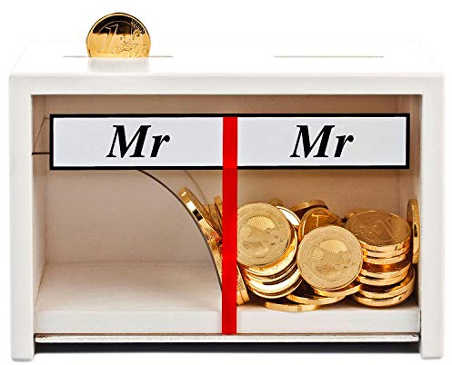 Spardose zur Hochzeit | Lustiges Sparschwein für das Ehepaar | Originelles Geldgeschenk Hochzeitsgeschenk für das Brautpaar | Hochzeitskasse schwules Paar (Mr Mr Weiß)