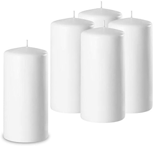 LUMILED Stumpenkerzen weiß 5 Stück Adventskerzen Wachskerzen Kerzenpaket Geschenkset Kerzen Set als Geschenk zu Weihnachten Deko Ohne Duft Brenndauer 63 Stunden 14cm x 7cm Weihnachtskerze Ostern