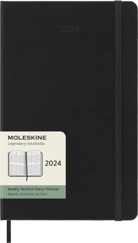 Moleskine Wochenplaner Vertikal 12 Monate 2024, Planer 2024, Großformat 13x21, Hardcover und elastischer Verschluss, Farbe Schwarz