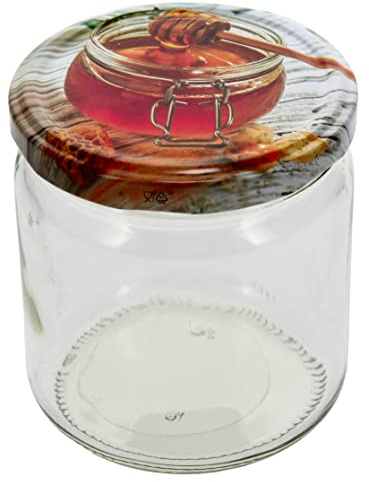 Germerott Bienentechnik Rundglas 400 ml mit 82er Twist Off Deckel Löffel mit Honig im praktischen 60er Pack