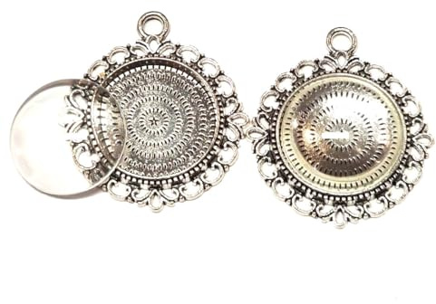 8 Teile 4 Stück Charm Leere Lünette Tablett Medaillons Metall Anhänger Fassungen Schmuck Runde 4 Stück Klar Glas Cabochon Bastelset