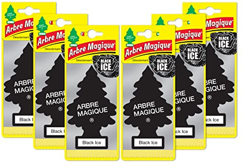 Arbre Magique Kit de 6 Rafraîchisseurs d'air Parfumeurs Black Ice. Super arôme de Longue durée pour la Voiture, la Maison, Le Bureau, etc.