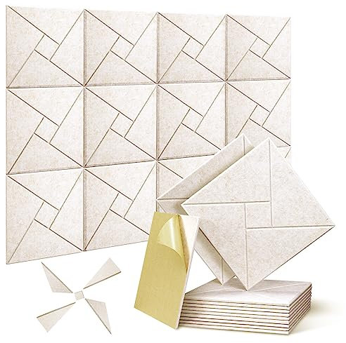12 Pack Self-adhesive Acoustic Panels, JAMELO 12 X 12 X 0.4 Sound Proof Acoustic Foam with Pattern Square High Density Sound Absorbing Wall Panels for Home Studio Office