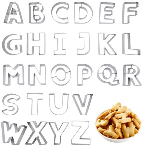 VKInman Juego de 26 cortadores de galletas de acero inoxidable con letras del alfabeto, tamaño grande de 3 pulgadas para cumpleaños, Navidad, Año Nuevo, decoraciones de fiesta, adecuado para fondant,