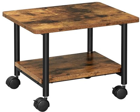 VASAGLE Druckertisch mit Rollen, Druckerständer unter dem Schreibtisch, Aufbewahrungsregal mit 2 Ebenen, belastbar, industriell, für Büro Arbeitszimmer, vintagebraun-schwarz OPS002B01V1