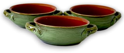 Set 3 Terrine in Terracotta Tegami Senza Coperchio Verde Terre Antiche Zuppiere con manici Colì Maioliche e Terrecotte dal 1650 Verde 17x17x6 cm