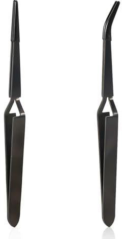 Pinzette Inverse, Pinzette per Bricolage Pinzette per Saldatura con Punte in Gomma Dritte e Piegate Pinzette Ad Azione Inversa per la Creazione di Gioielli Elettronici (Nero)