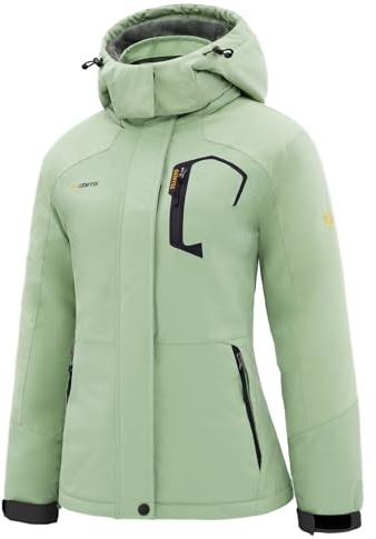 GEMYSE Donna Giacca da Sci Calda Antivento Impermeabile Giubbotto con Cappuccio Rimovibile per Snowboard(Verde Ghiaccio,S)