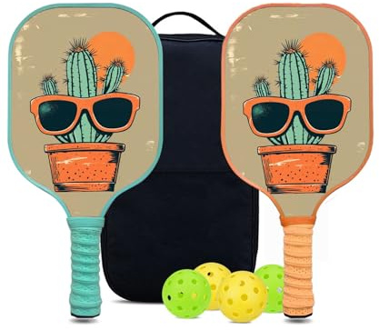 KUAVETO Ensemble de raquettes de pickleball, tout le plaisir que vous pouvez avoir avec le noyau en polymère nid d'abeille Cactus-BM29 sur mesure – Comprend 2 pagaies, 4 balles et un sac de transport
