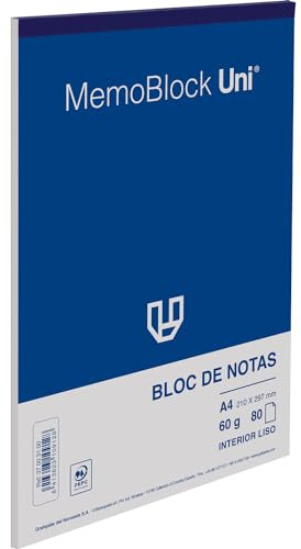 Unipapel Lot de 5 blocs de notes A4 | 80 feuilles lisses | Papier 60 g micro-perforé | 29 x 5 x 21 cm | Couverture résistante | Memoblock Uni