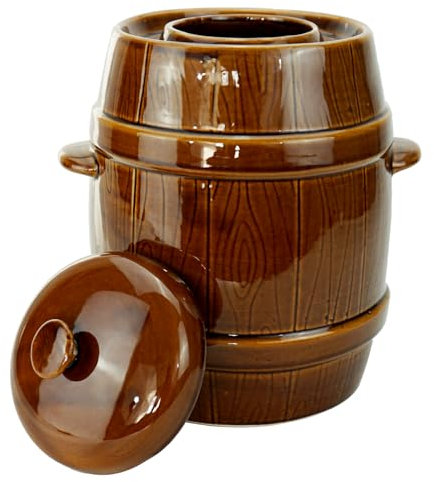 MIKONI Gärtopf Braun Steinzeugtopf mit Hermetikdeckel Sauerkrauttopf Gurkentopf Einmachtopf Keramikfass mit Wasserrinne Steingut Steinzeuggefäß (3 L)