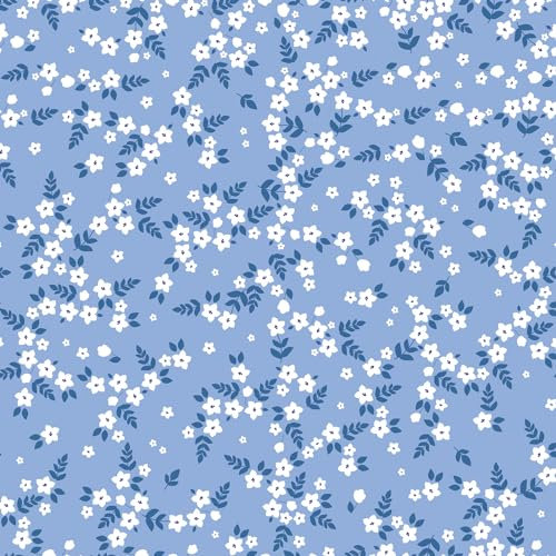 VaryFloral Carta da parati floreale blu 30,5 cm x 300 cm con fiori bianchi, carta da parati autoadesiva, carta da parati autoadesiva in vinile vintage per mobili e armadi