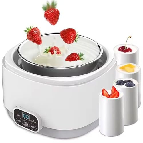 Máquina De Fermentación Automática De 15 W, Máquina Para Hacer Yogur Natto De 1 Litro Con 4 Tazas De Cerámica Para Servir, Revestimiento De Acero Inoxidable, Fermentador Automático De Temperatura