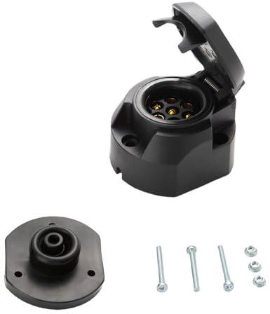 Feuunly Prise Remorque 7 Broches Femelle, 12V Étanche Prise Remorque Connecteur Standard Européenne, Prise avec Joint en Caoutchouc, pour Caravane Camions Voiture RV Tracteur Remorque Connecteur