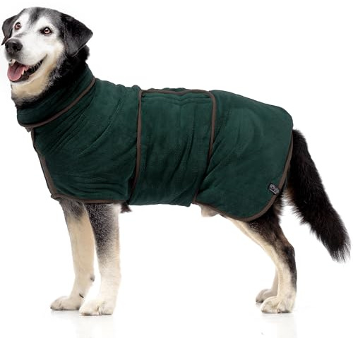 Lucky Paws® UK Dog Drying Coat - Luxurious Double Layer Dog Towel Robe - Dry Your Dogs in Minutes - Ultra Absorbent Drying Robe & Super Soft Dressing Gown (M, Hunter Green)