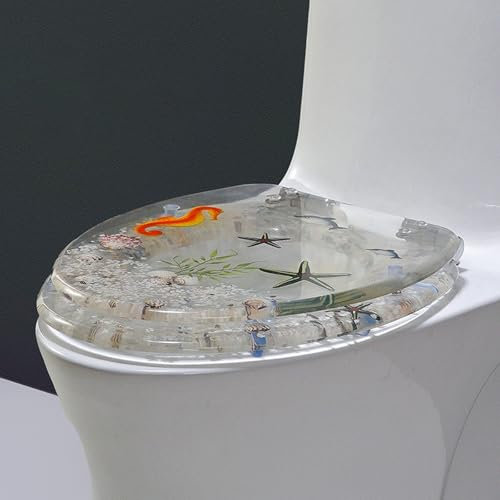 Unikicool Siège De Toilette en Résine,Siège De Toilette Transparent,Abattant WC Paillettes,Abattant WC avec Frein De Chute,Abattant WC Resine Glitter,épaissir La Résine Siège De Toilette,Muet