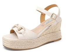 QUEEN HELENA Zeppe Donna Sandali Casual con Plateau ZM9935 (Beige, Sistema Taglie Calzature EU, Adulto, Donna, Numero, Media, 37)