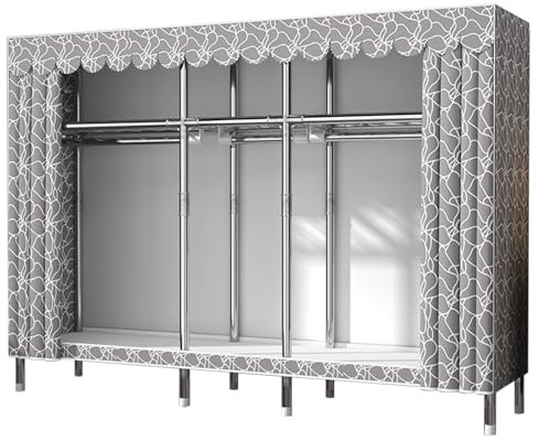 DEHUDEOUHS Leinwand-Kleiderschrank, Tragbarer Kleiderschrank Mit Kleiderstangen Und Fächern Stoffschränke, Vorhang-Art Stoff-Kleiderschrank 125x45x170 cm Faltbare Schränke Für Schlafzimmer - Grau