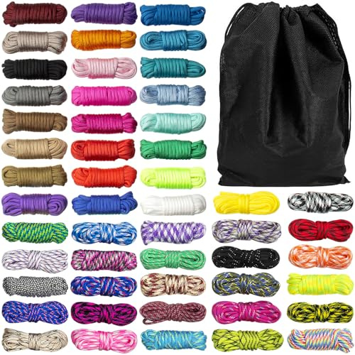 SevenFish 52 Colors Paracord Set, 4mm Paracord 550 Multifunctional Paracord Bracelets Nylon Paracord Rope with Storage Bag for DIY Bracelet, Key Ring, Dog Collar, Outdoor Activities Parachute Cord