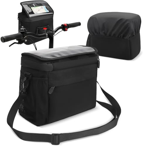 BugyKido 6L fahrradtasche vorne Lenker, Wasserdichter Fahrradkorb vorne Tasche, Vorn Lenkertaschen Mit Handy Touchscreen Und Mobiltelefon Halter, Kompatibel mit 7-Zoll-Geräten