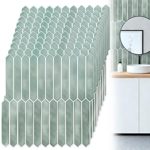 FuxFuis 10 Pz Piastrelle Adesive Cucina e Bagno Verde 30×30CM, Pannelli da Parete 3D Adesive, Piastrelle Autoadesive Cucina Impermeabili, Tile Stickers PET Pannelli a Muro, Decorativi 3D per Parete