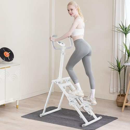 Stepper, escalador de fitness, equipo de entrenamiento de ejercicio con manubrio de pantalla LCD para uso en gimnasio en casa (gris con resistencia)