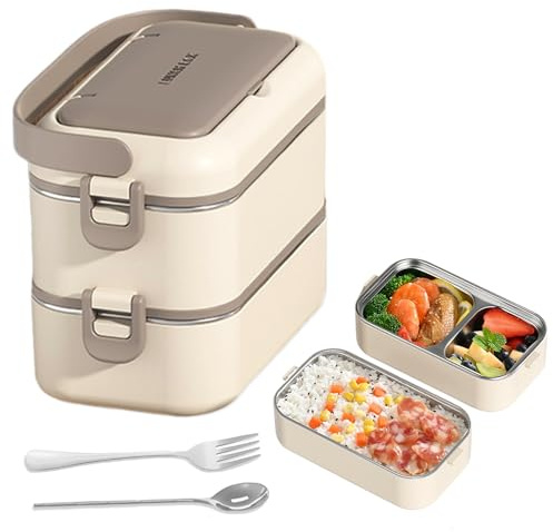 Bento Lunchbox Edelstahl, Rechteckig Brotdose Auslaufsicher Bento Box, Großes Fassungsvermögen, Isoliert Doppel Schicht Frühstücksbox Lunchbox Erwachsene, Mikrowellengeeignet, Für Büro Und Schule