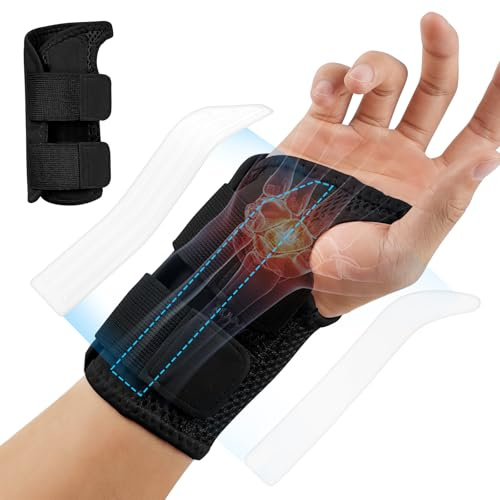 Fefod Muñequera Tendinitis Muñeca, Ferula Tunel Carpiano con 2 Férulas y Apertura Pulgar Suave, Muñequera Elástica Transpirable Ajustable para Hombre y Mujer para Esguinces y Artritis, Derecha, S/M
