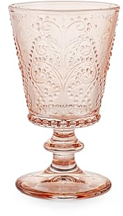H&H Lot de 4 verres de jardin en verre travaillé rose antique 25 cl - élégants, résistants et lavables au lave-vaisselle