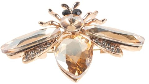 Broche Abeille Femme en Alliage Doré avec Pierres Étincelantes et Verre | Finition Légère, Résistante la Rouille, Décorée de Verre et Acrylique, Style Élégant pour Tenue Habillée