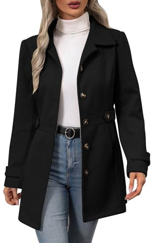 TURWXGSO Pea Coats for Women UK Elegant Casual Women's Winter Overcoat Mid-Long Lapel Collar Single Breasted Coat Warm Outerwear Slim Fit Tailored Blazer with Pockets Belt