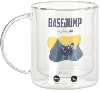Fabulous Dubbelväggig glasmugg - Basejump Is Calling Me Mountain Extreme Sport - kaffemugg och den isolerade 330 ml hängande effekten mot buller, tryck i Frankrike
