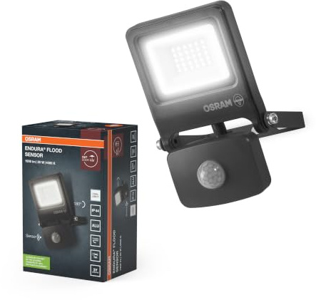 OSRAM Reflector Exterior con Sensor ENDURA 20W 4000K Gris IP65 | ENDURA® Flood Sensor Cool White PCR, Stand Luminaire and Ceiling Floodlight, Gris oscuro, 30000 h, Paquete de 1