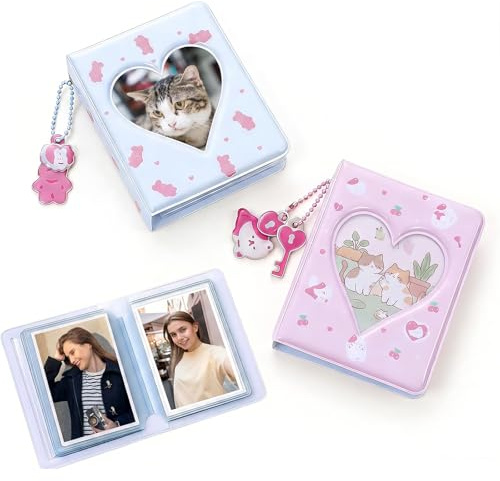 Rudfovn 2Pcs Photocard Binder, 3 In Mini Love Heart Hollow Photo Holder Album with 40 Pockets for Standard Idol Photocards Photos