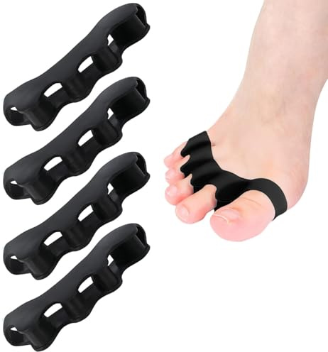 Kecartu Tåavskiljare, 4-pack tådistanser i silikon för kvinnor män, fotvalvsavlastning och tåkorrigerare, geltår rätare för kvinnor yogaträning, hammartår, fotjustering, svart