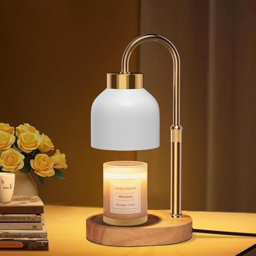 seenlast Electric Candle Warmer Lamp White, Candle Lamp Warmer with Timer, Wax Warmer Lamp for Jar Candles, Adjustable Height Candle Light Warmer with 2 Bulbs