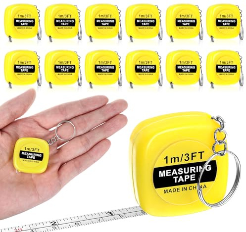 12 stycken minimåttband kropp nyckelring 100 cm sänkbart måttband gåva ingenjörer lätt uppdragbar design för längd kläder topp huvudomkrets längdmätning, gul